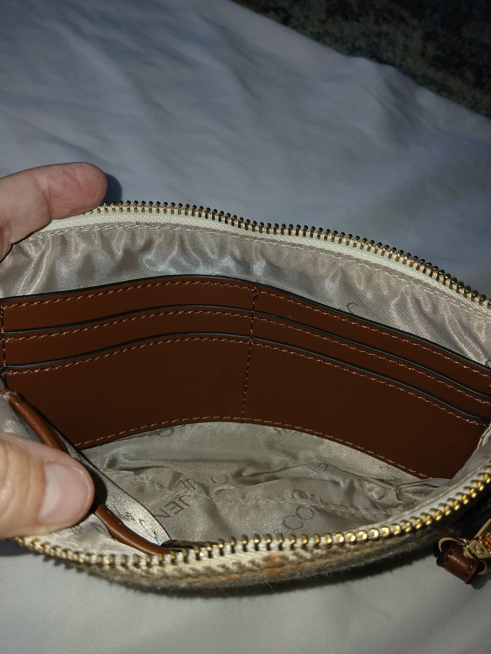 Jean & Co. Plaid Beige/Brown Zip-Around Wristlet Wallet w/ Strap, Credit Card